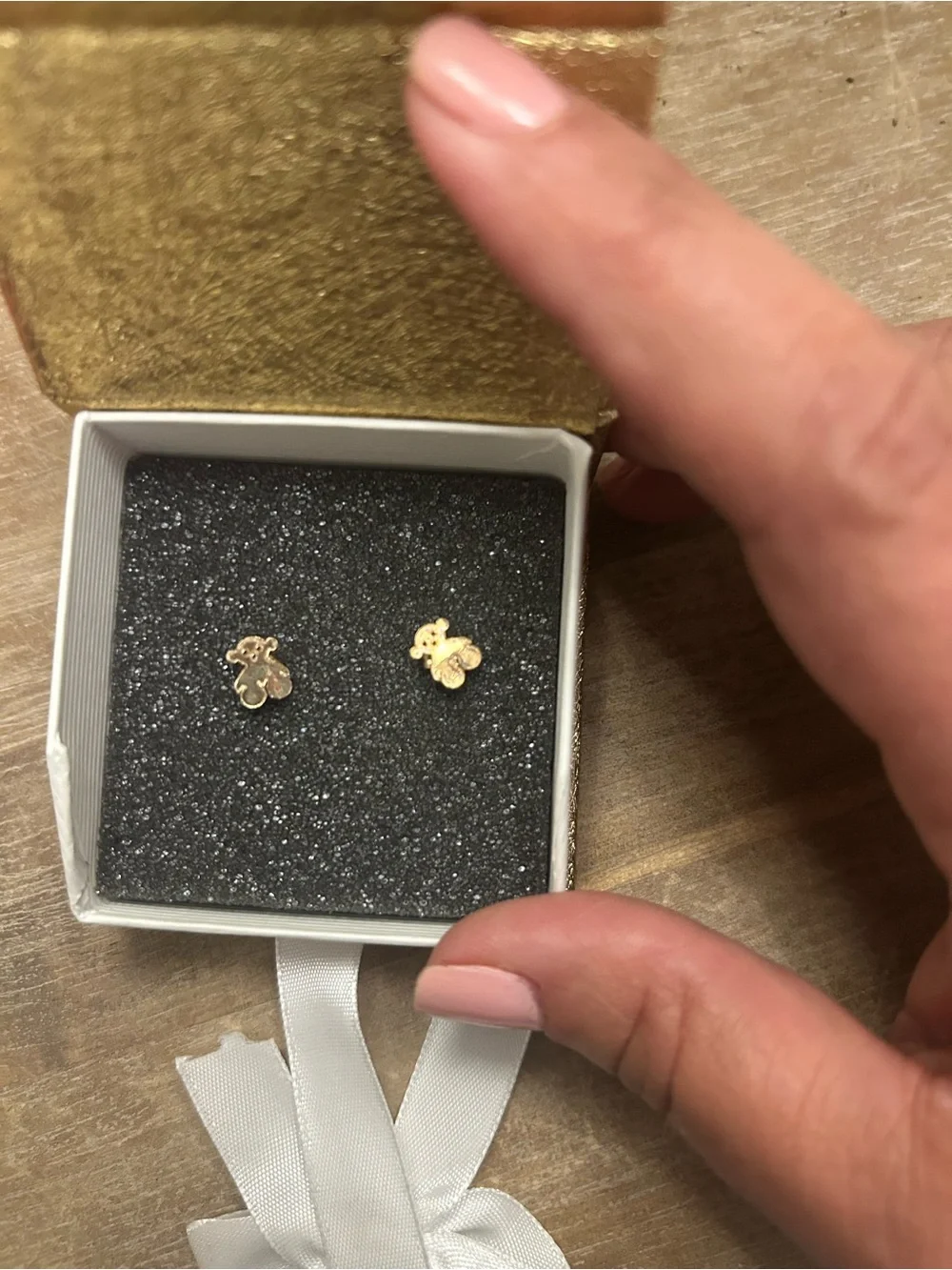 Gold Teddy Bear Stud Earrings for Kids -14 k Gold real
